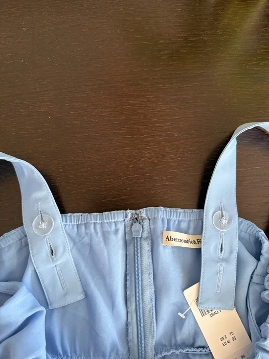 Abercrombie & Fitch Sky Blue Ruched V-Neck Midi Dress - Picture 8 of 8